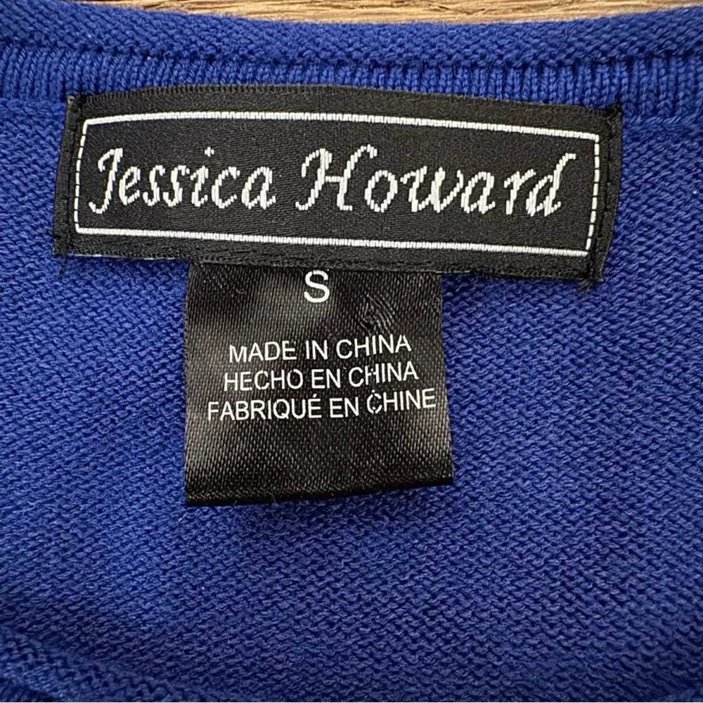 Jessica Howard gray black blue slouch pocket midi sweater shift dress small b35